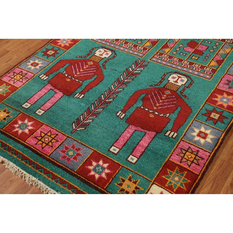 Hand Knotted Oriental 100% Wool Carpet Traditional Tribal Green Heriz (serapi) Runner Rug - 9' 10'' X 4' 2''