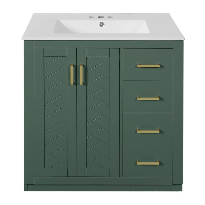 GDFStudio - Wesleigh Bathroom Vanity Set with Ceramic Sink and 3 Storage Drawers & Soft Closing Doors - 30'W