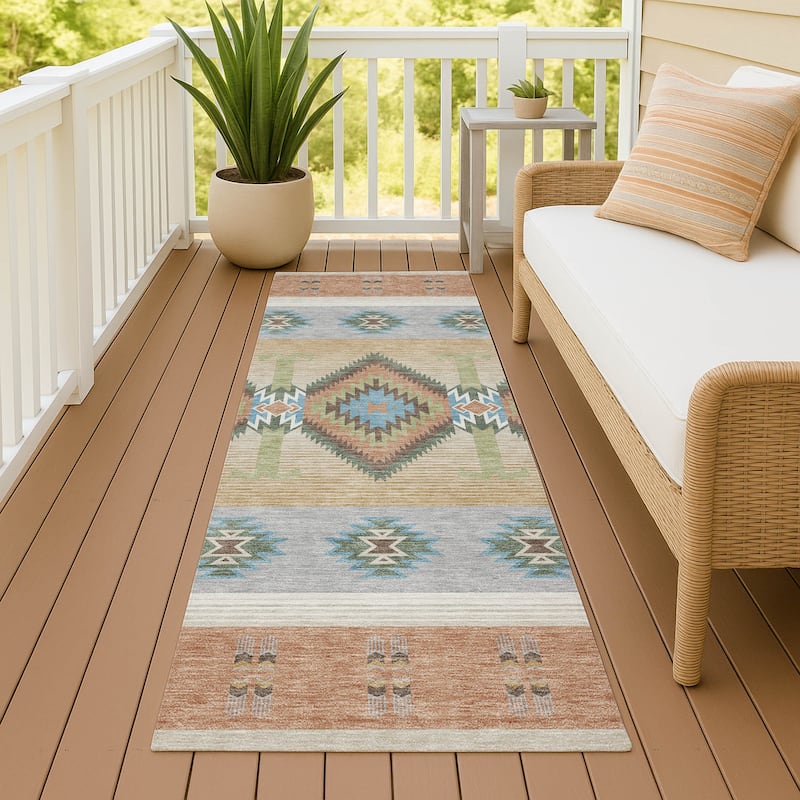 Machine Washable Indoor/ Outdoor Global Chennai Chantille Rug - Copper - 2'3" x 7'6"