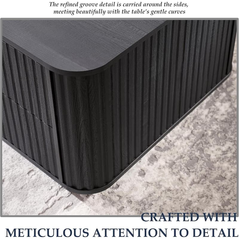 Fluted Coffee Table w/ 4 Drawers, Modern Center Table for Living Room