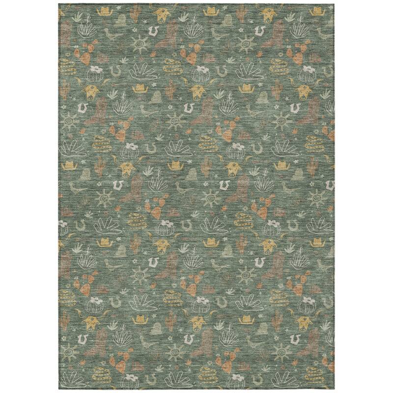 Machine Washable Indoor/ Outdoor Cowboy Ranch Chantille Rug