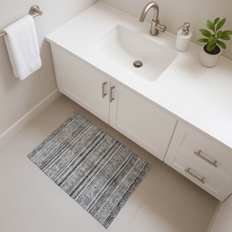 Premium Washable Super Soft Boho Stripes Mayfield Rug - Gray - 1'8" x 2'6"