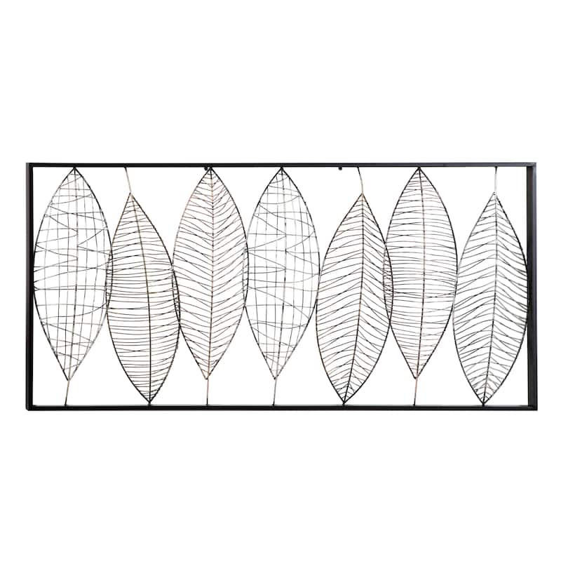 Metal Leaf Wall Decor with Black Frame - Black - Roche River Decor