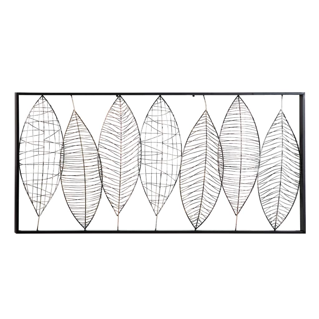 Metal Leaf Wall Decor with Black Frame - Black - Roche River Decor