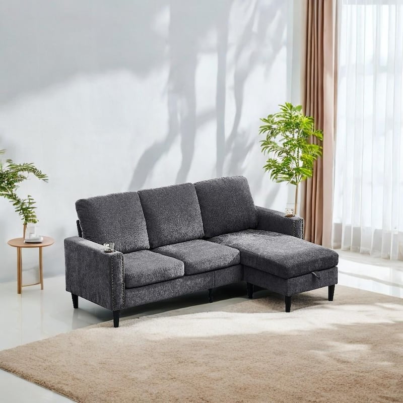 Contemporary Chenille L-Shape Sofa with Storage Chaise for Living Room, Apartment, Office