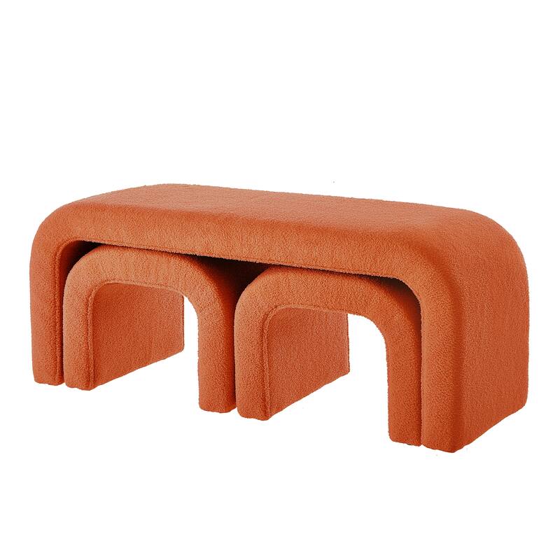 Set of 3 U-Shaped Modern Bench Teddy Ottoman Bench for Entryway, Bedroom End of Bed, Set of 3 Small Sofa Footrest Extra Seating