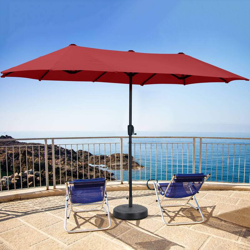 13 ft Patio Umbrella with Base Double-Sided Rectangular Outdoor Deck Umbrella - Red
