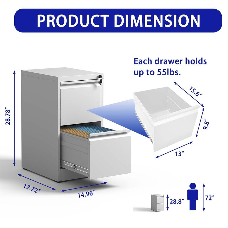2 Drawer Vertical File Cabinet w/Lock Office Home Steel File Cabinet