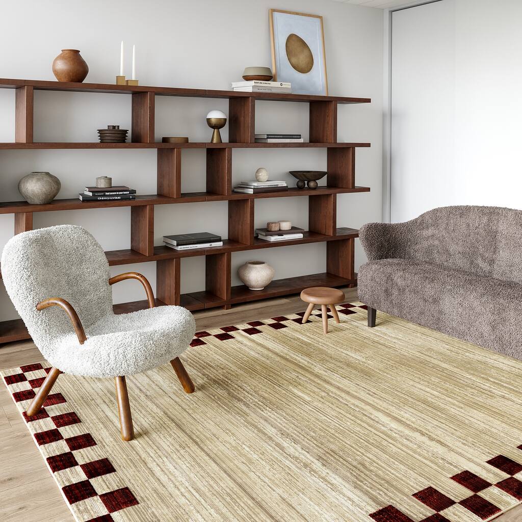 Pompeii Checked Border Area Rug