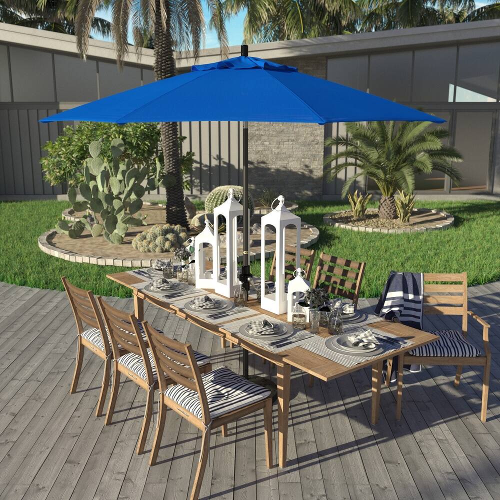 California Umbrella 9' Rd Golden State Series Patio Umbrella Black Aluminum Frame Crank Lift Collar Tilt Olefin Royal Blue