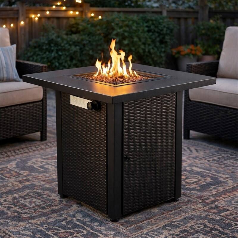 Origins by Alpine Azure 28" 2-in-1 Gas Fire Pit Combo Table, Black