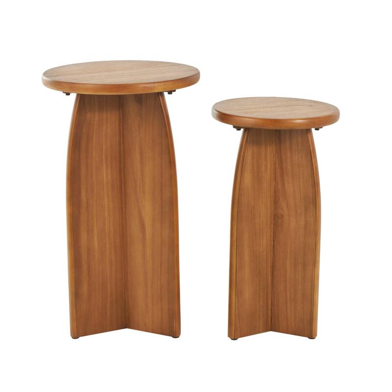 Black or Brown Wood Pedestal Accent Table (Set of 2)