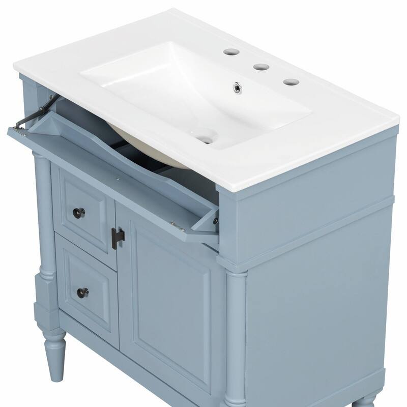 36" Bathroom Vanity with Sink, Freestanding Bathroom Cabinet with Ceramic Basin, Flip Drawer