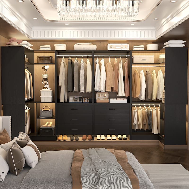 Cimly Set of 4 Closet Organizer with Drawers, U Shaped Freestanding Closet System - Black