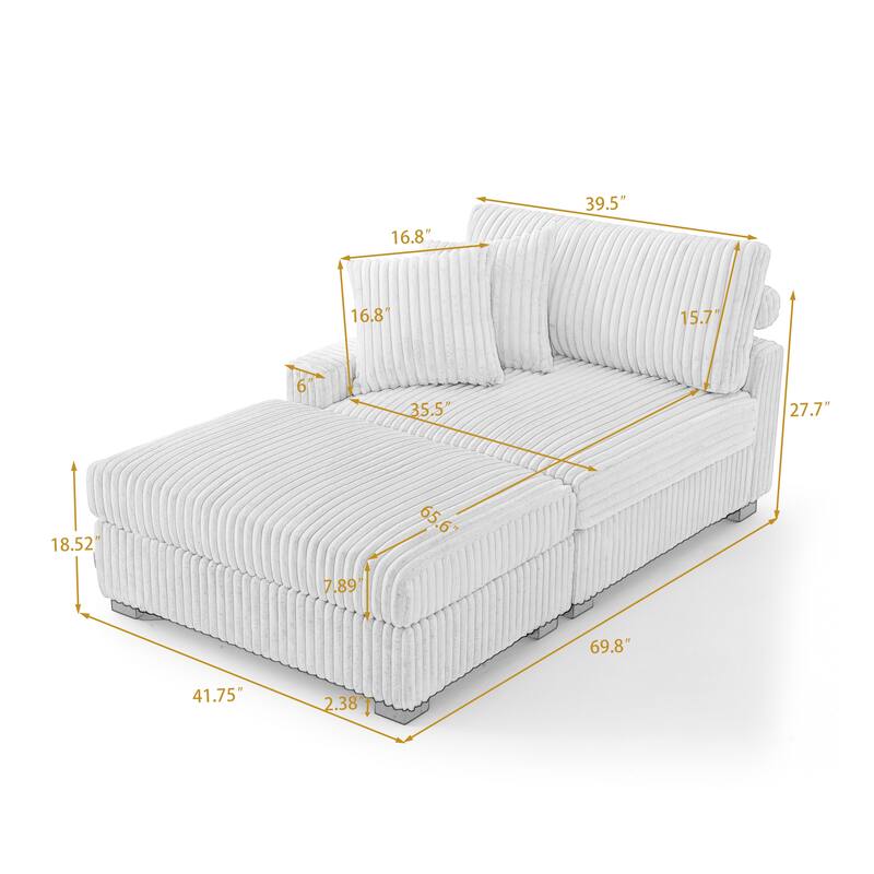 Modular Armchair and Ottoman Set with Adjustable Headrest, Flannel Upholstery