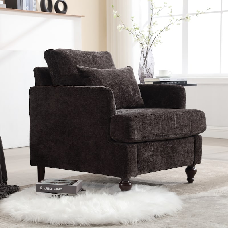 29.53" Chenille Upholstered Arm Chair with Pillows