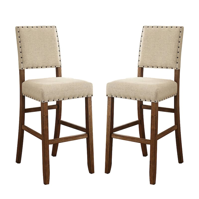 Set of 2 Fabric Upholstered Bar Chair in Beige and Rustic Oak