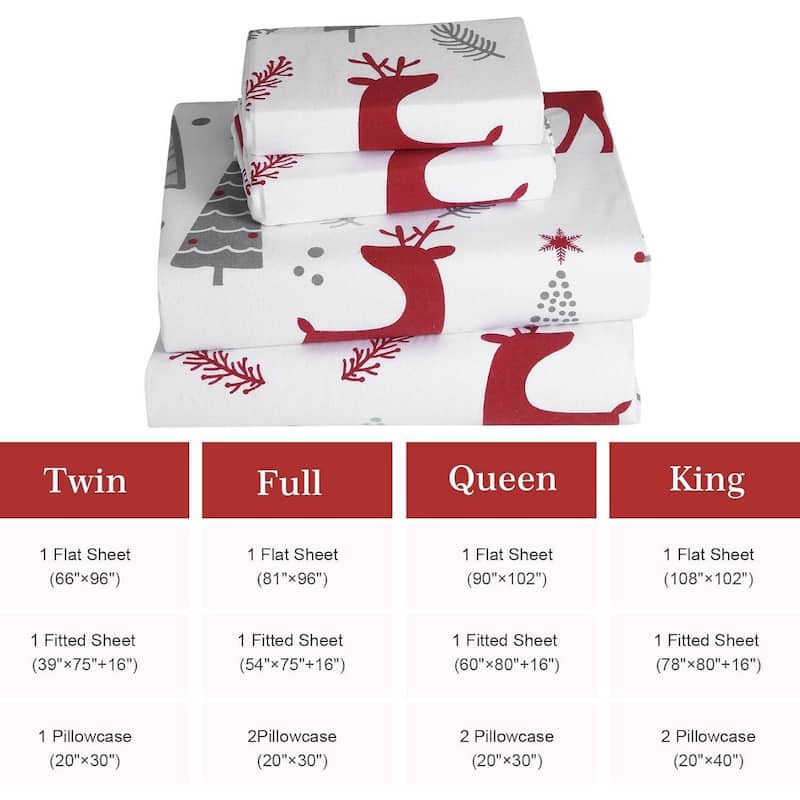 Christmas Soft Forest Deer Bed Sheets Set with 16 Inches Deep Pocket