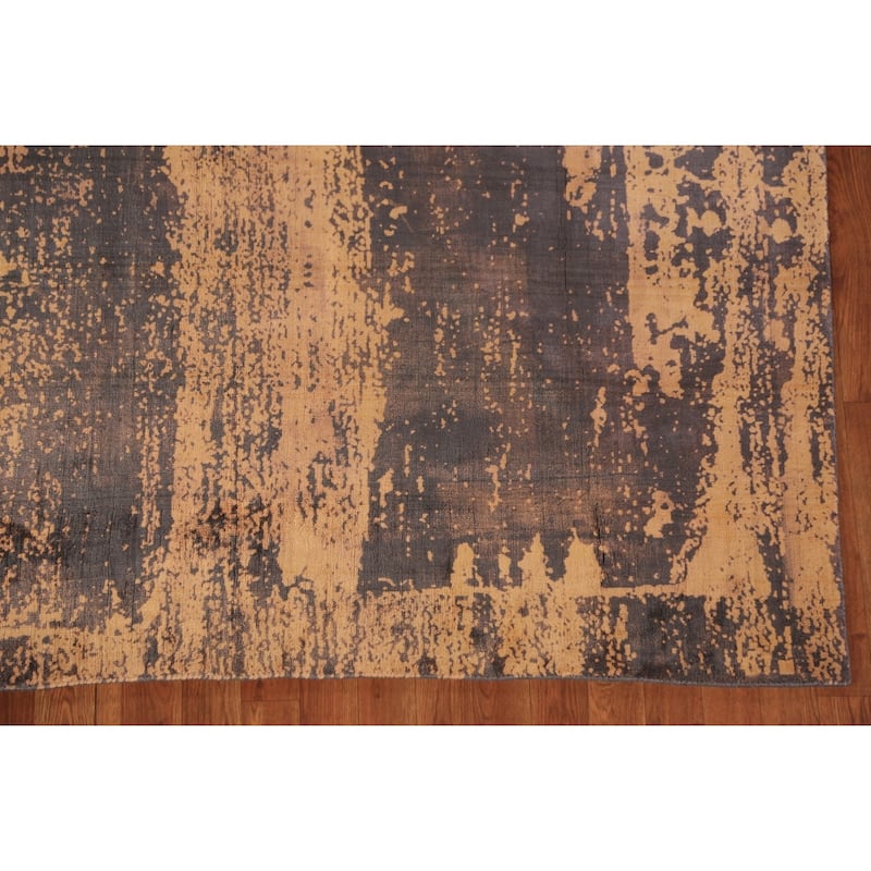 Contemporary Abstract Indian Rug Hand-Knotted Bedroom Wool Carpet - 6'6"x 9'4"