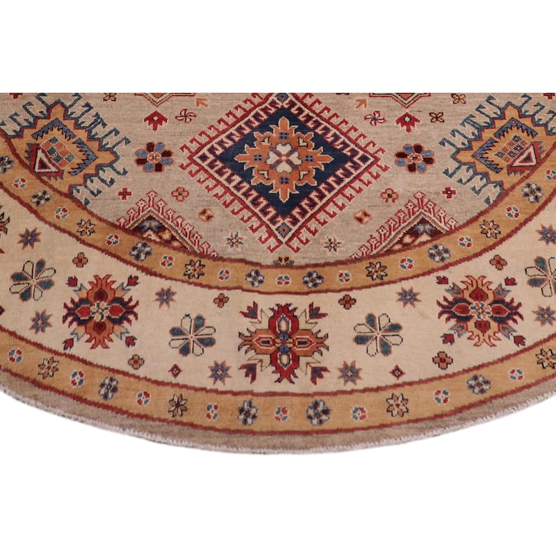 Southwestern Kazak Malik Light Blue/Beige Wool Round - 8'0'' x 8'0''