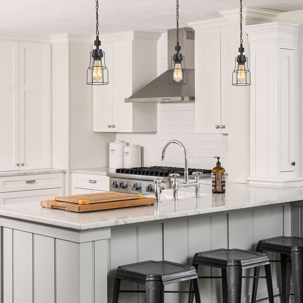 Farmhouse 1 Light Black Mini Cage Kitchen Island Pendant Lights