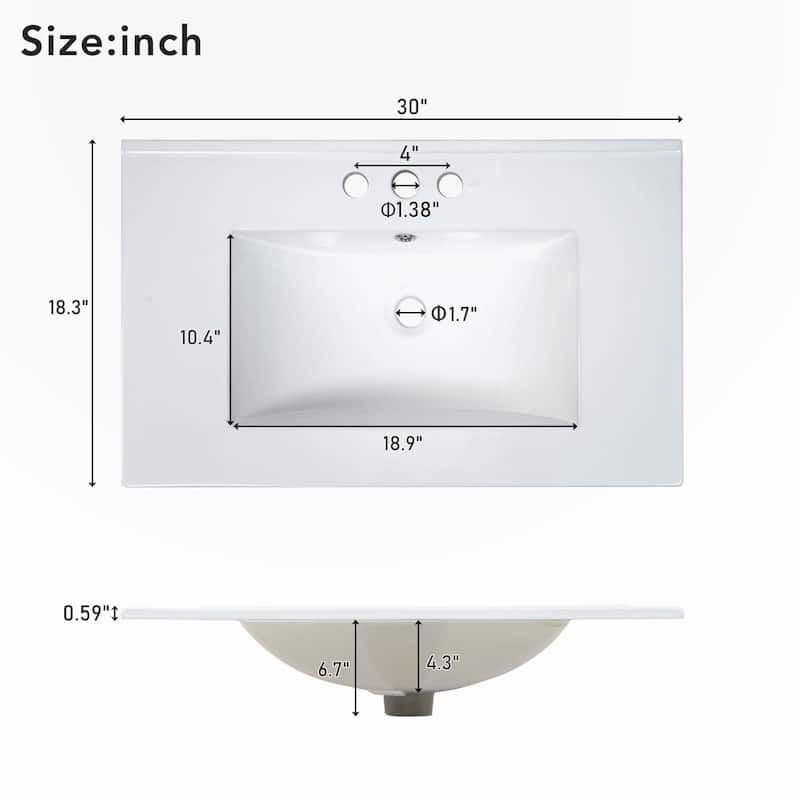 30 Inch Bathroom Vanity with Ceramic Sink