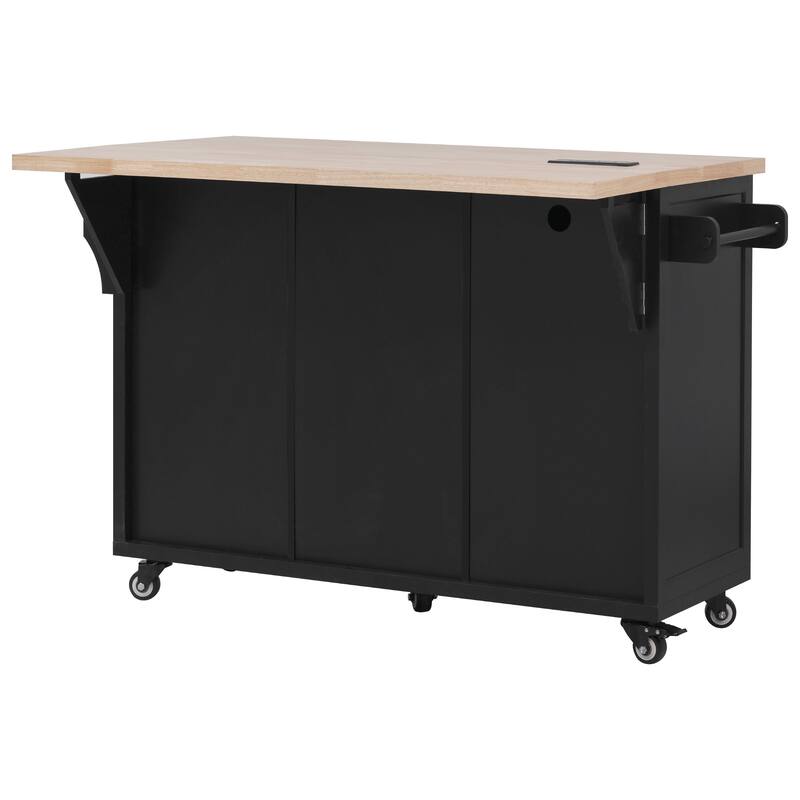 Mobile Kitchen Island 56.5 Inch with Drop Leaf 5 Drawers and USB Power Outlet