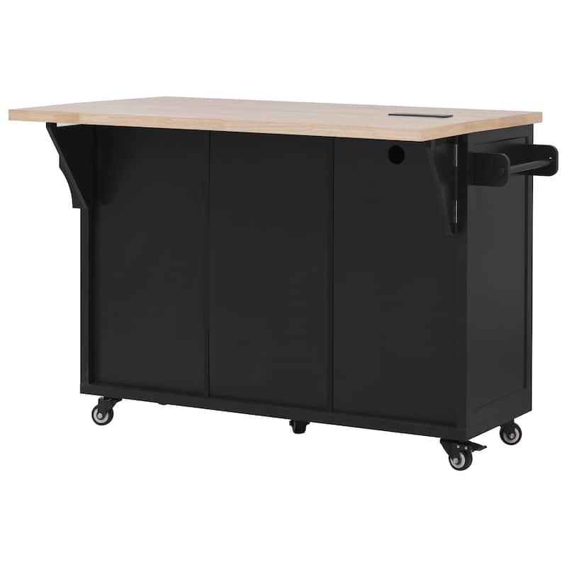 Rolling Kitchen Island with Drop Leaf & Power Outlet, Mobile Kitchen Cart on Wheels, Coffee Bar Cabinet with 4 Doors & 5 Drawers