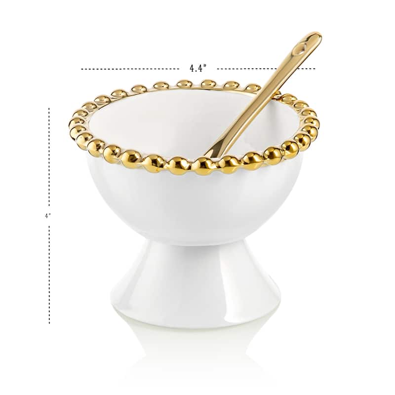 Alice Pazkus 4.5"D Set Of 4 Gold White Porcelain Dessert Cups With Spoons