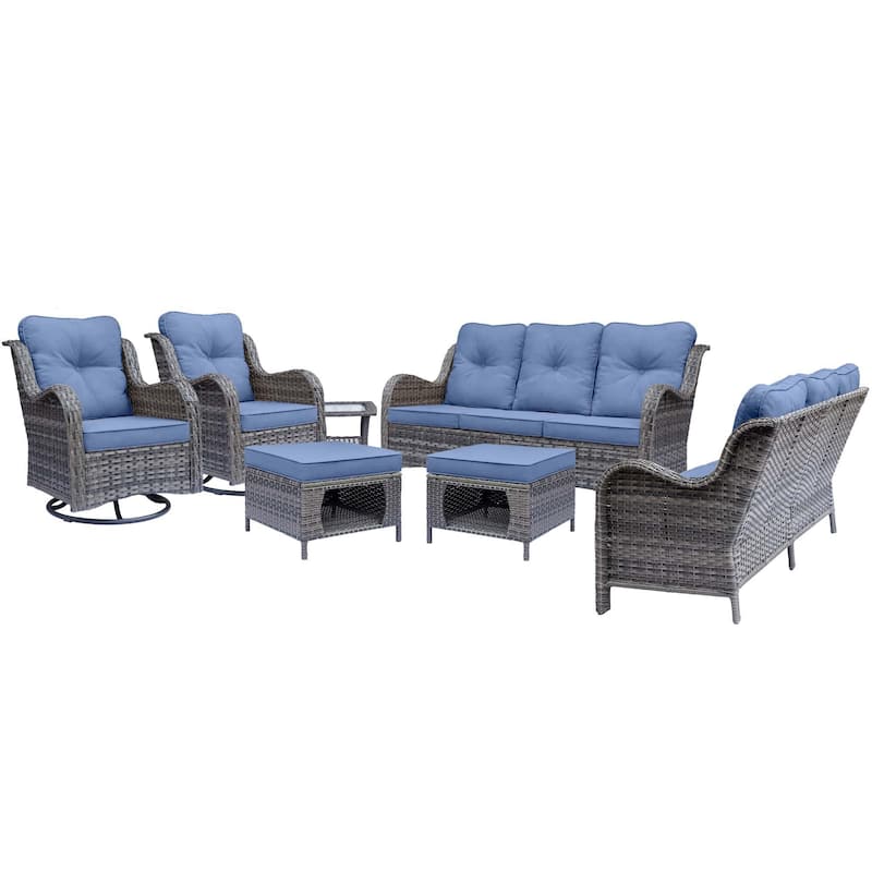 7-Piece Outdoor Wicker Patio Conversation Swivel Chairs Furniture Sets