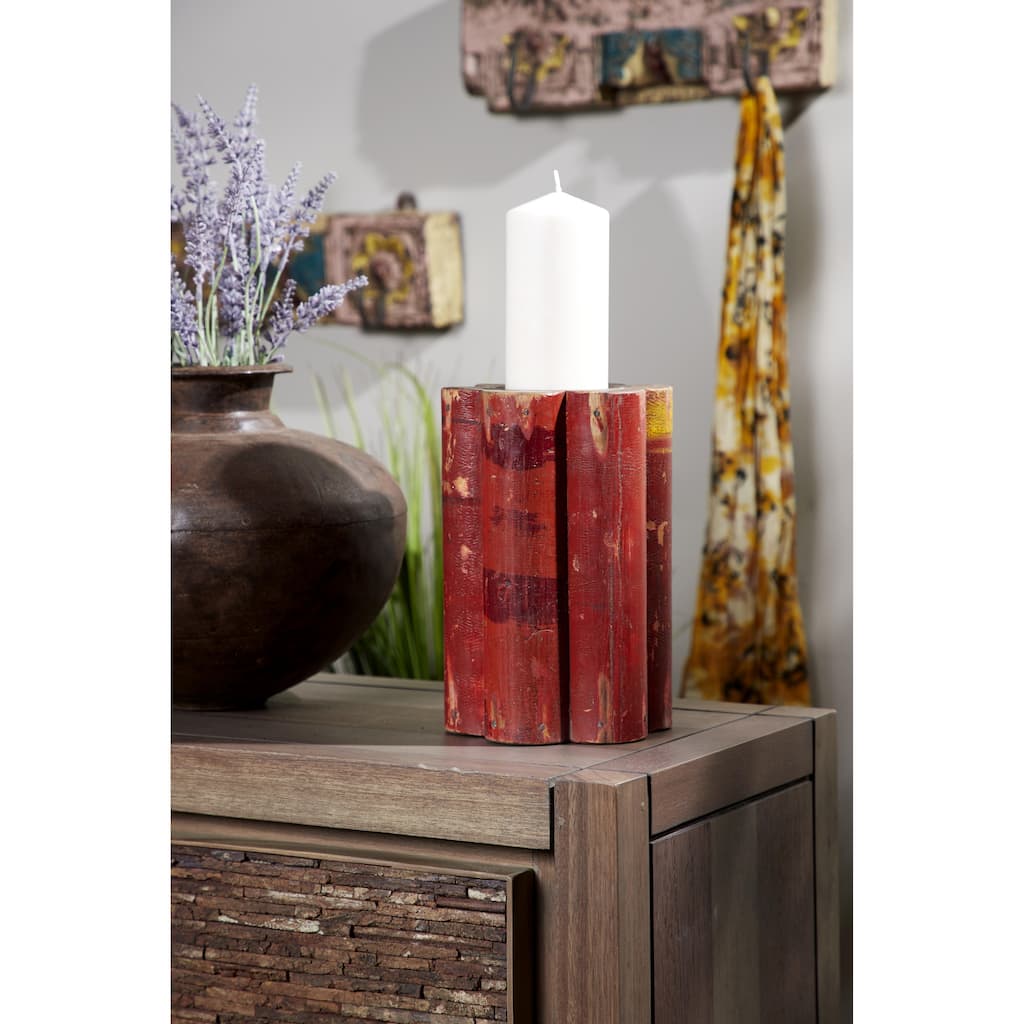 Red Wood Distressed Decorative Candle Holder