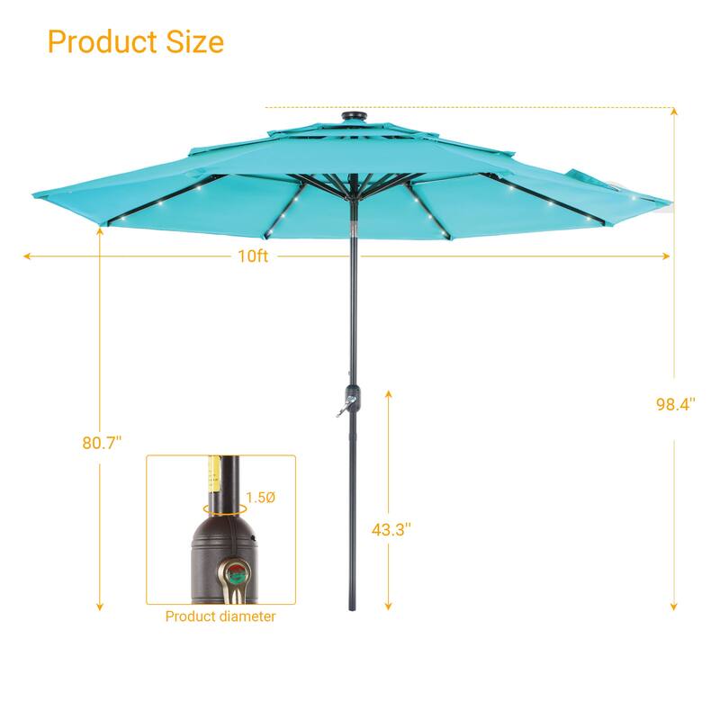 LIVOOSUN LED 10FT LED 3-layer Patio Umbrella with UPF50+, Tilt Function, and Wind-Resistant Design——Experience Outdoor Comfort
