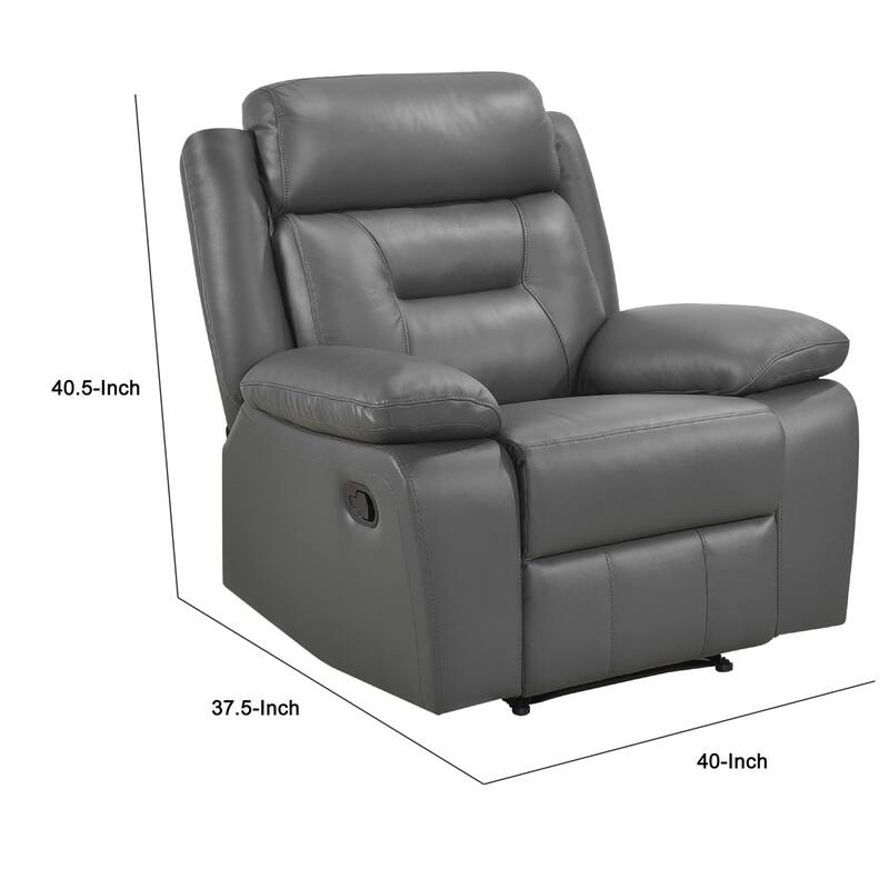 Conia Manual Reclining Chair, Dark Gray Top Grain Leather