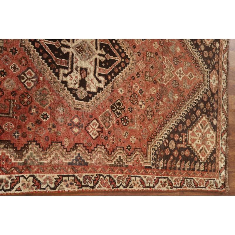 Tribal Qashqai Persian Vintage Area Rug Handmade Orange Wool Carpet - 3'8"x 5'7"