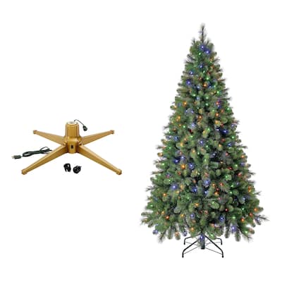 Home Heritage Rotating Tree Stand Base with Cascade Quick Set 7-Ft Pre-Lit Tree - 27.3