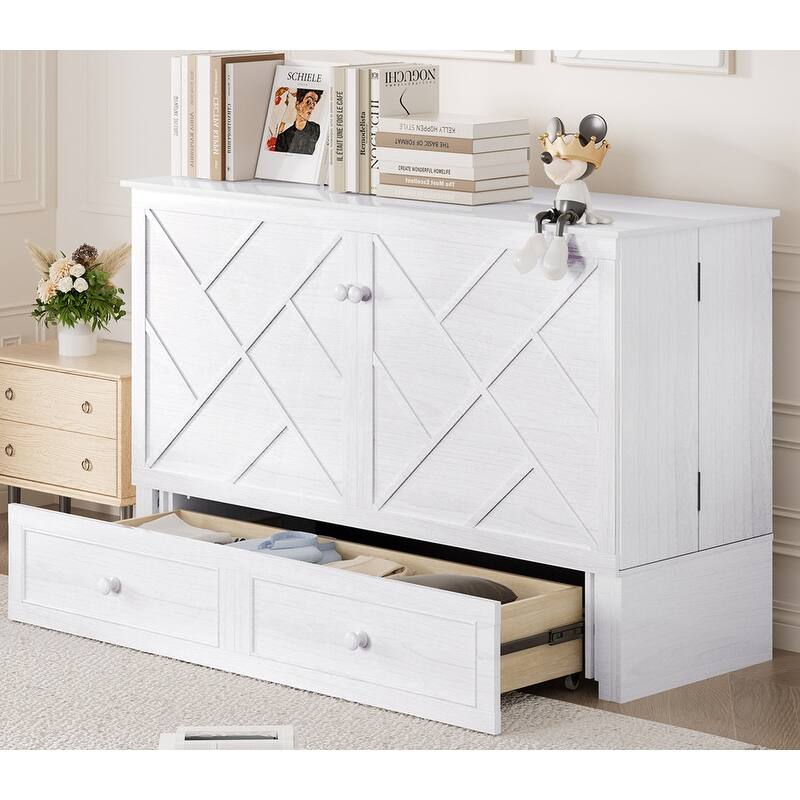 Mixoy Queen Size Murphy Bed Chest with Mattress and Storage