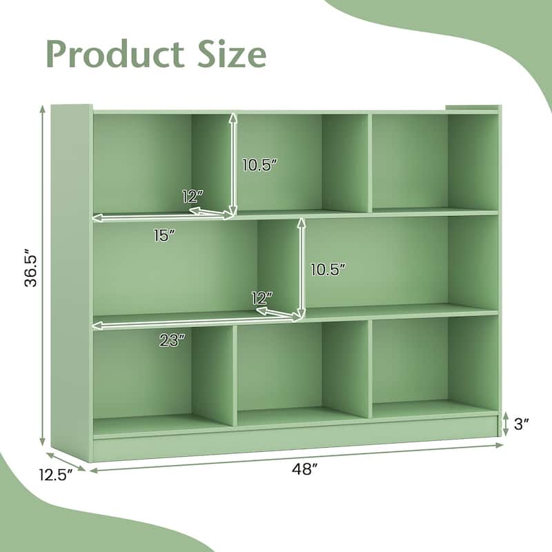 Freestanding 3-Tier Bookcase with 8 Open Cubes and Sturdy Screw Construction and Floor Protection