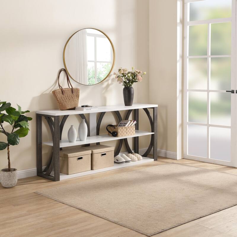 console table with open storage shelf