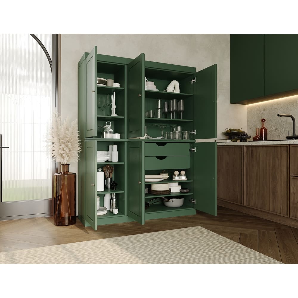 Palace Imports 100% Solid Wood Pantry Cabinet, Raised Panel Doors, 2 Drawers, Adjustable Shelves, 48.5" Wide, 71.5" Tall