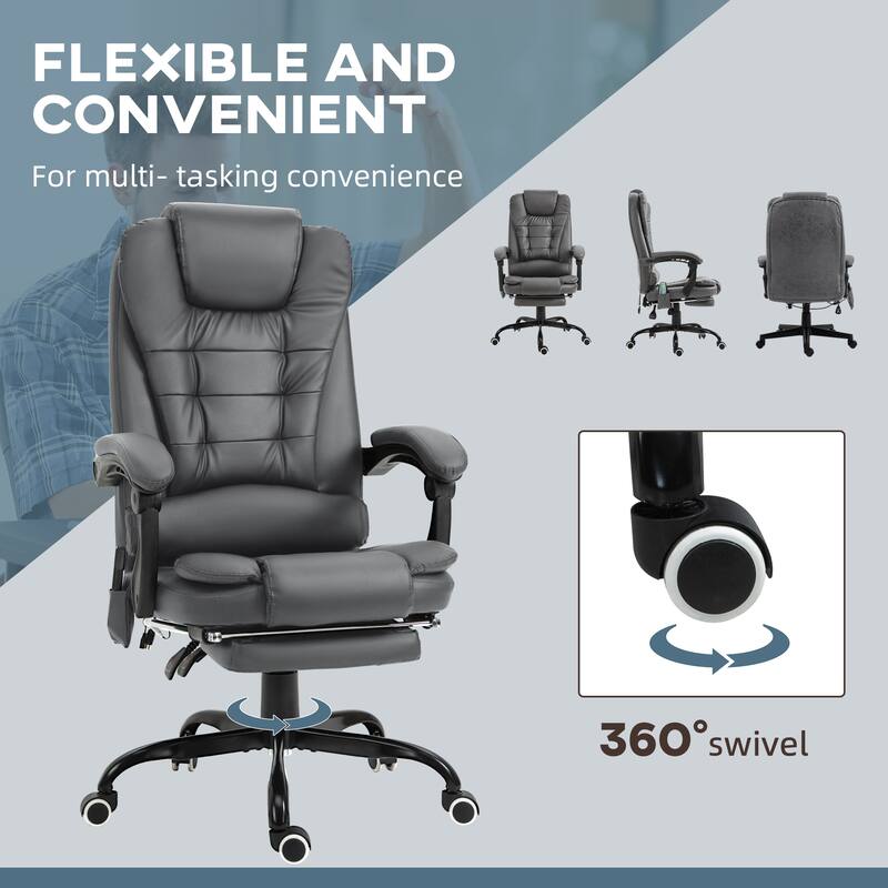 7-point Vibration Massage Backrest Office Chair, Shiny Leather Swivel Computer Chair, Recliner with Telescopic Footrest