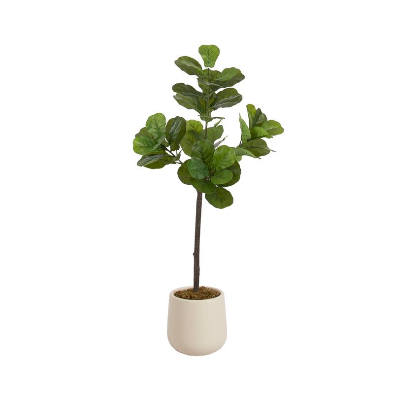 Kate and Laurel Fidmont Faux Fiddle Fig Tree - 4ft - Cream