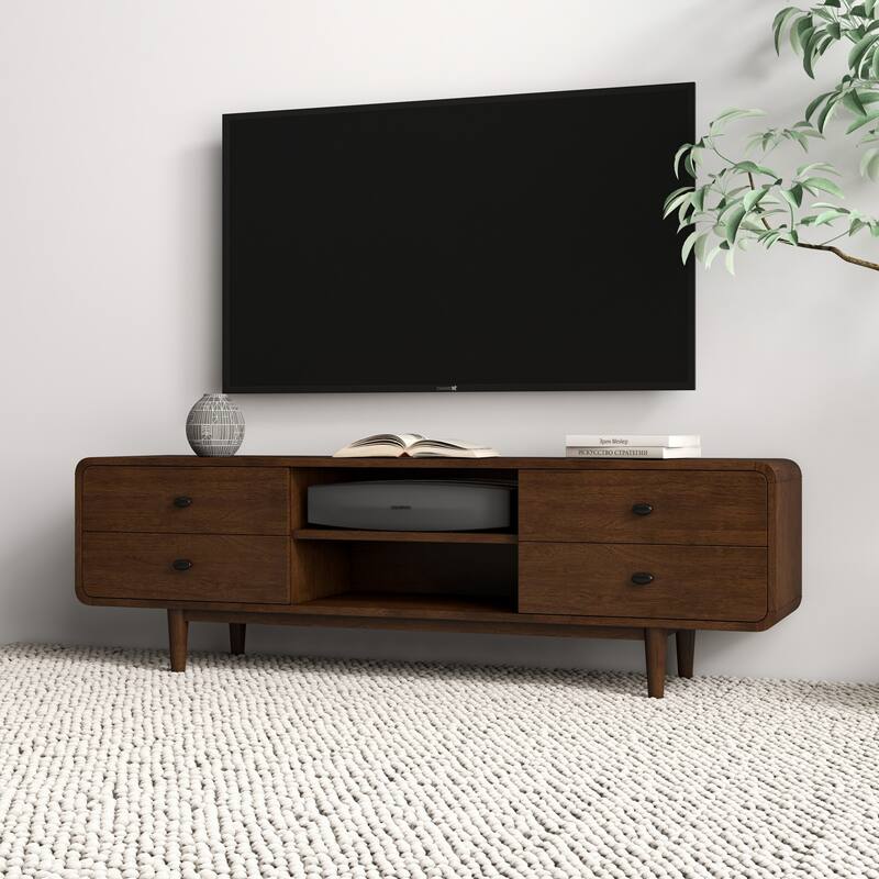 Seamore Mid Century Modern High Profile Solid Wood Universal TV Media Stand, Entertainment Unit up to 60 inch Wide