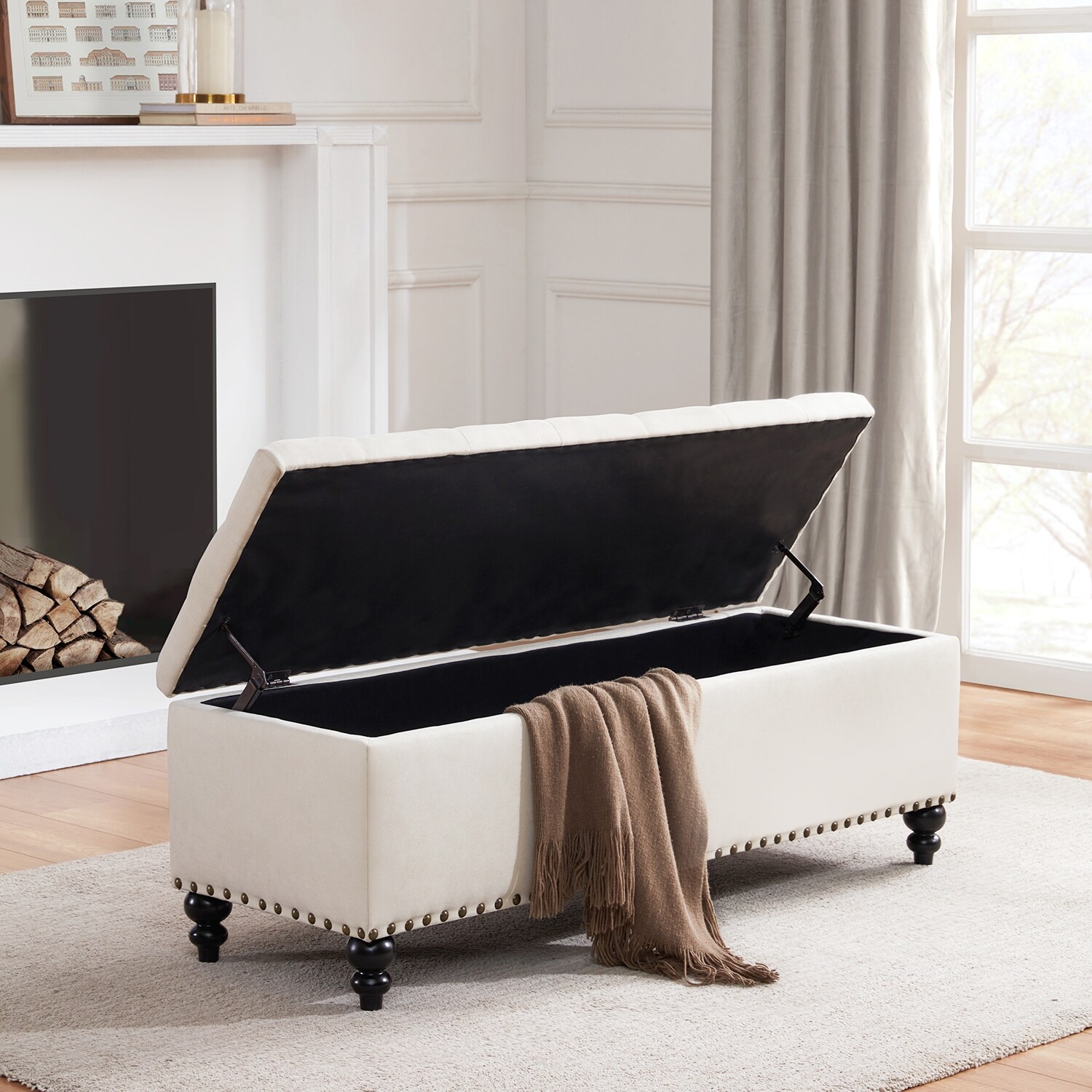 HUIMO 50 inch Button Tufted Storage Bench Ottoman with Removable