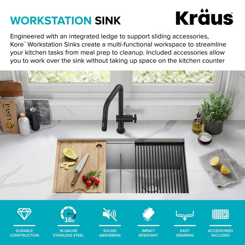 KRAUS Kore Workstation Undermount Stainless Steel Kitchen Sink