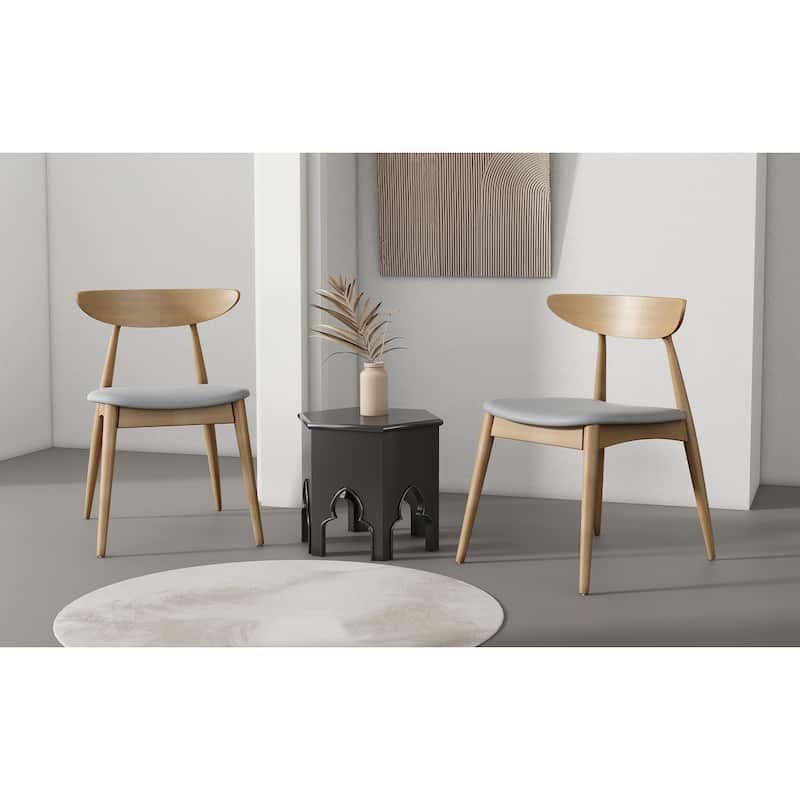 Set of 2 Retro Rubberwood Chairs with Ergonomic Back & Plush Cushions