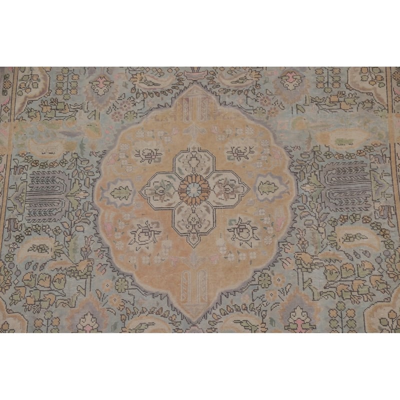 Antique Distressed Tabriz Persian Rug Home Decor Handmade Wool Carpet - 6'5" x 9'7"