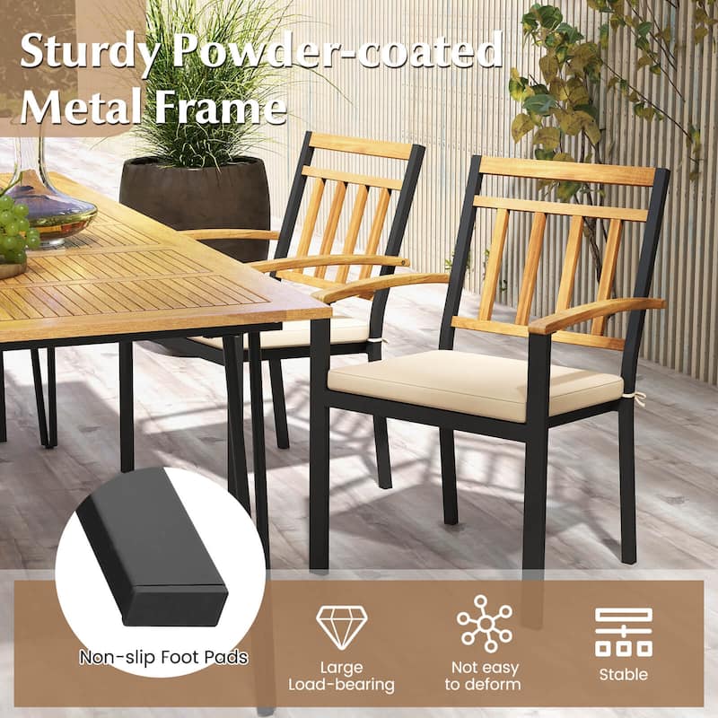 Costway 7 PCS Patio Acacia Wood Dining Set with Soft Seat Cushions