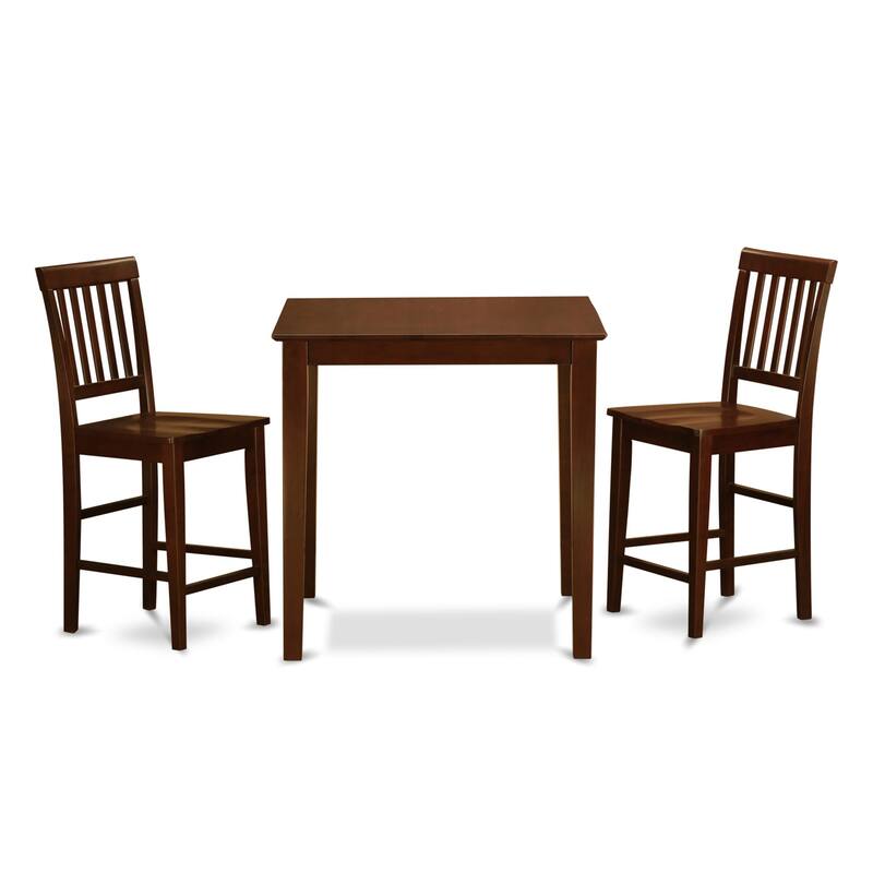 East West Furniture 3 Piece Counter Height Pub Set- a Square Dining Table and 2 Kitchen Chairs, Mahogany(Seat Type Options)