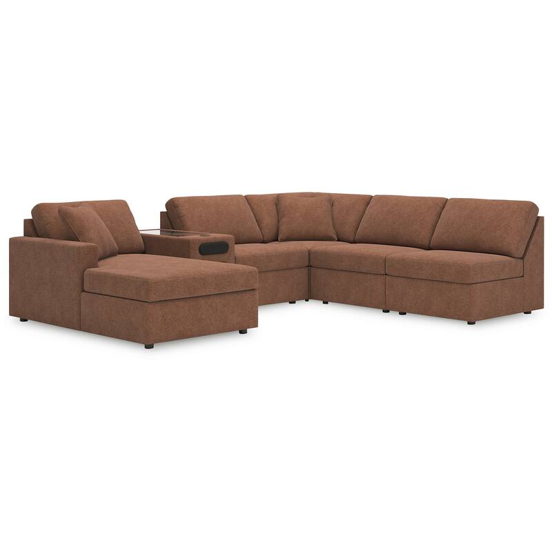 Signature Design by Ashley Modmax 6-Piece Sectional with Chaise and Audio Console - 140"W x 86"D x 36"H - Orange - Right Facing