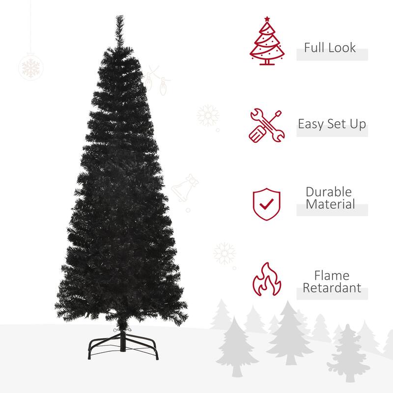 Unlit 6ft or 7ft Slim Pencil Artificial Christmas Tree with 618 / 818 Branch Tips, Flame Retardant for Safe Holiday Display